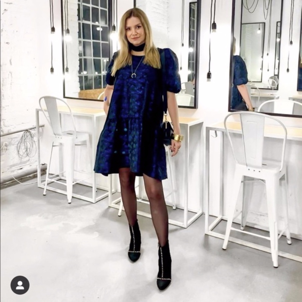 Zara Voluminous Jacquard Dress Black Blue Bloggers  Shiny Size S